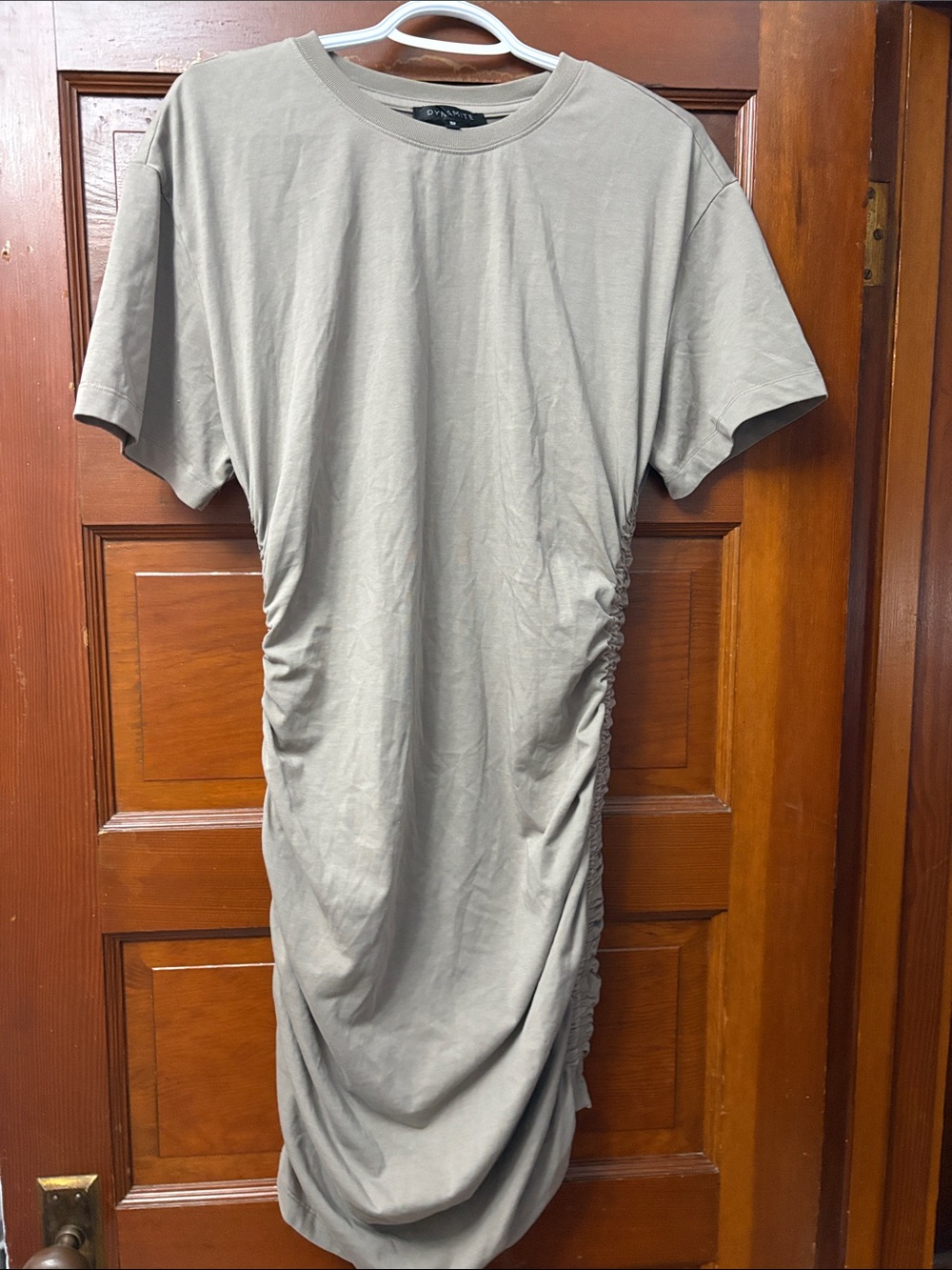 Dynamite Taupe Ruched Short-Sleeve Dress - Picture 4 of 4